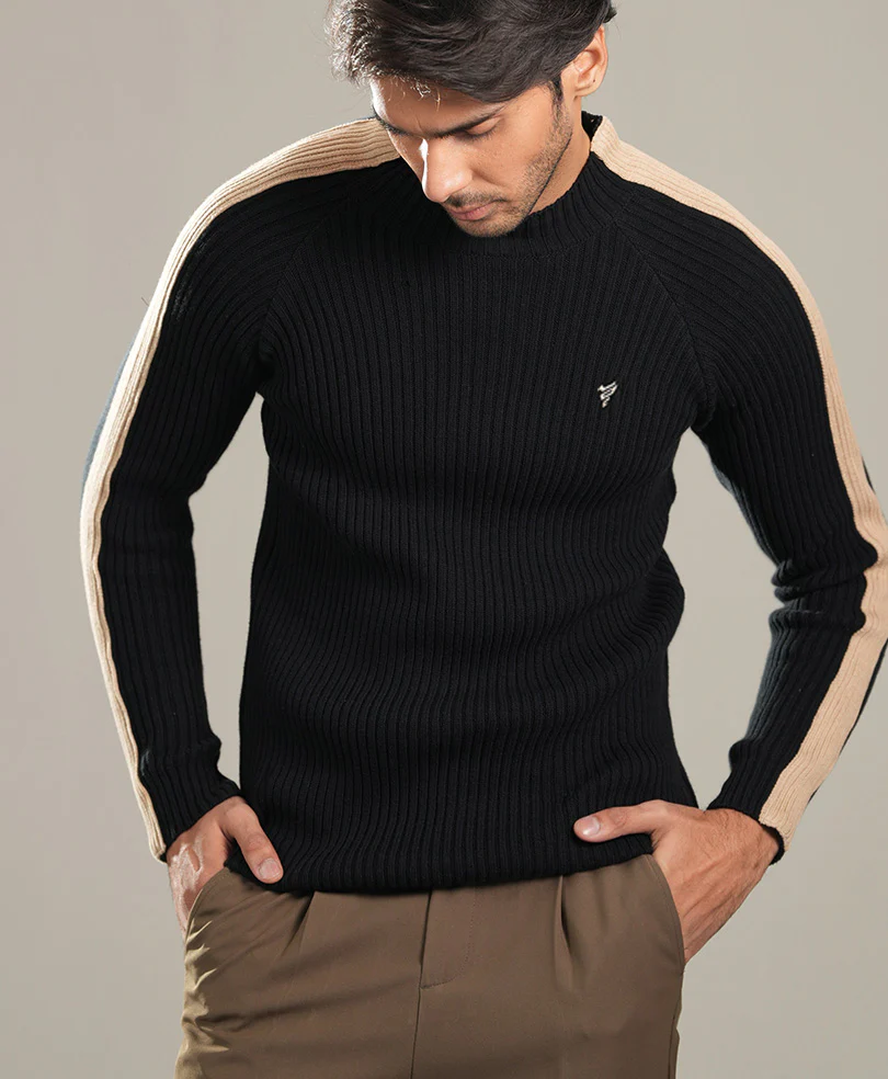 Black & Beige Turtle Neck Sweater - Image 4