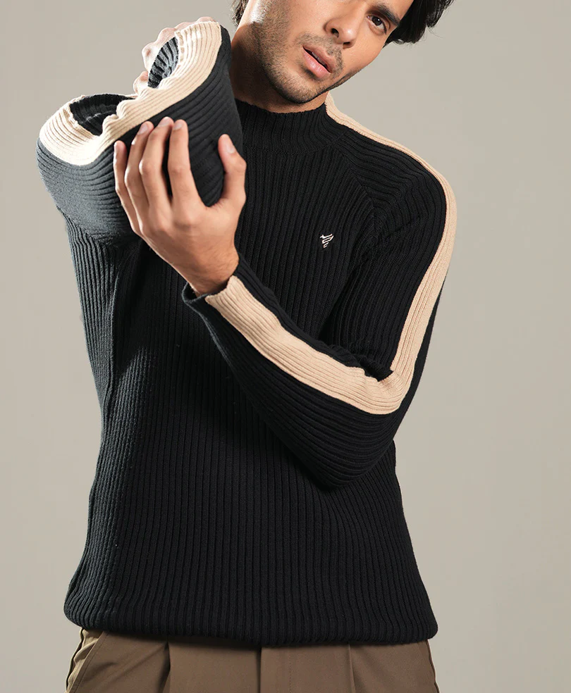 Black & Beige Turtle Neck Sweater - Image 5