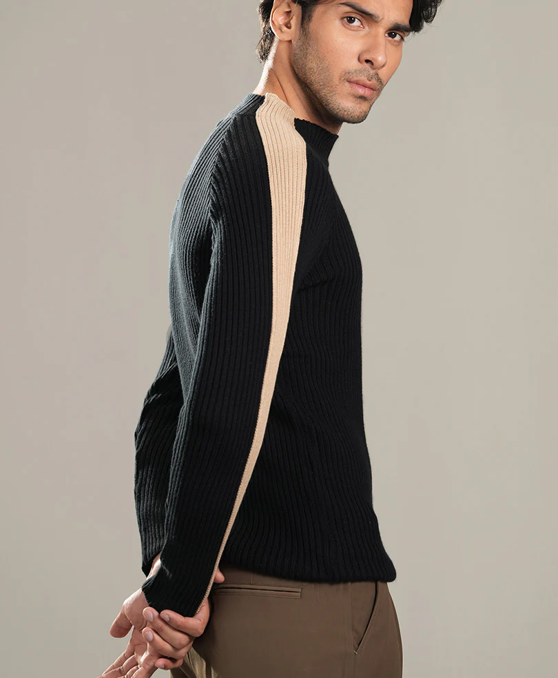 Black & Beige Turtle Neck Sweater - Image 6