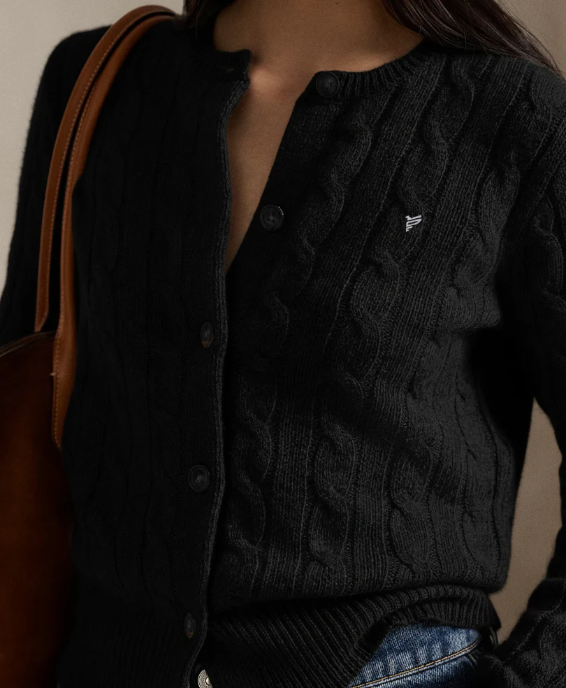 Black Cable Knit Cardigan (Women) - Image 3