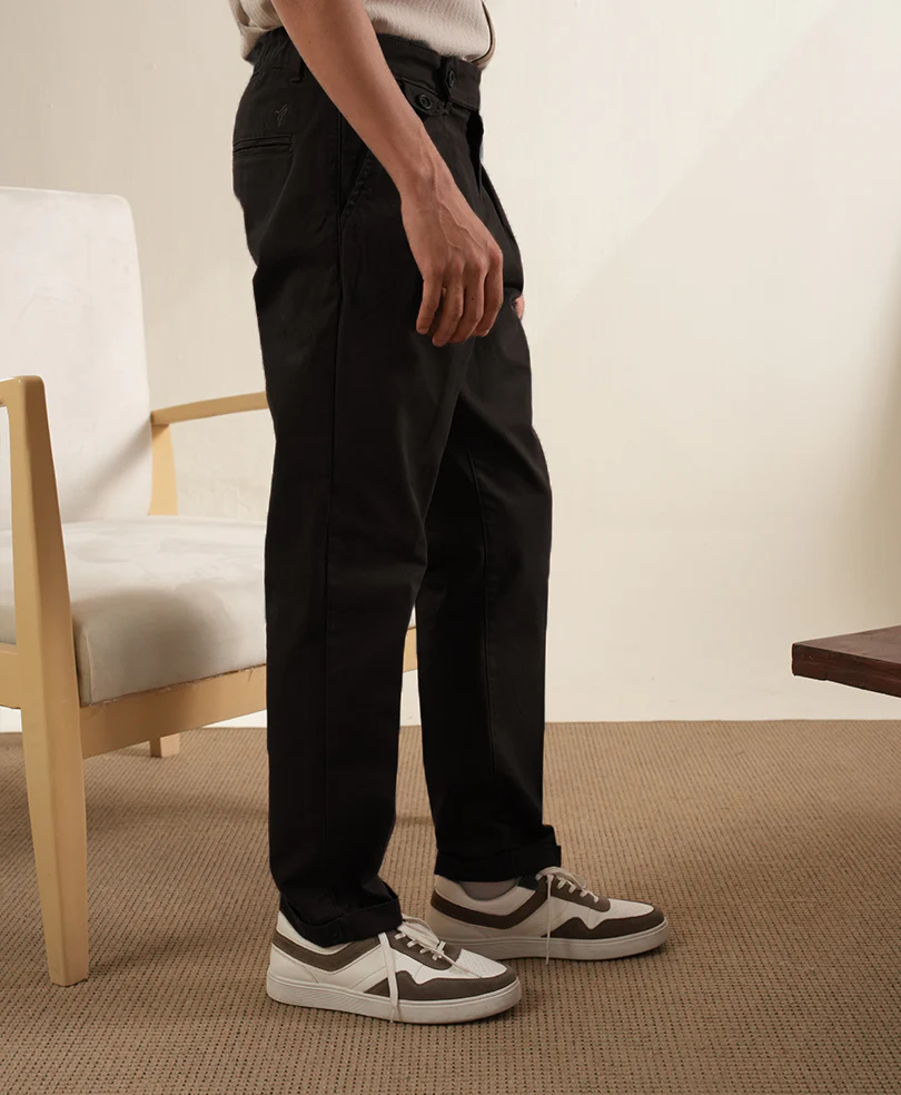 Black Double Pleated Twill Pants - Image 3