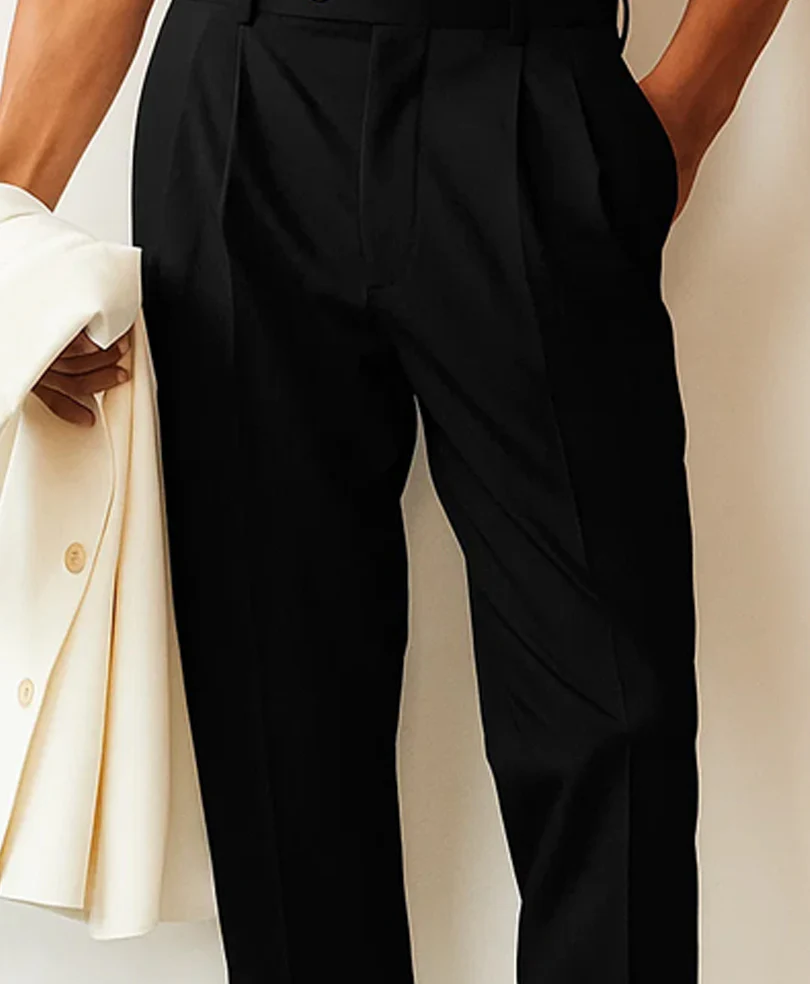 Black Tailored Pleated Pants - Image 3