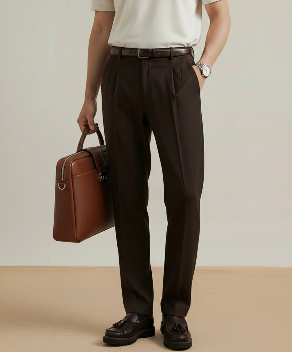 Brown Pleated Dress Pant - Image 3