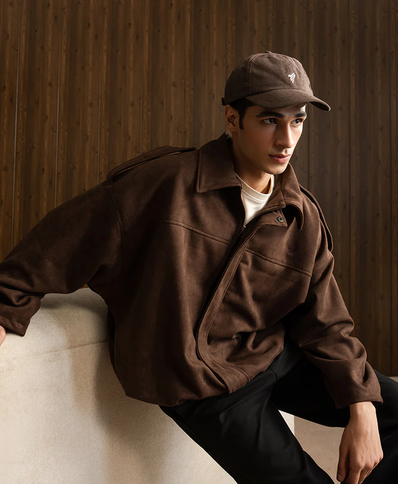 Brown Suede Bomber Jacket - Image 3
