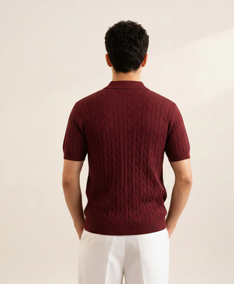 Burgundy Cable Knit POLO - Image 3