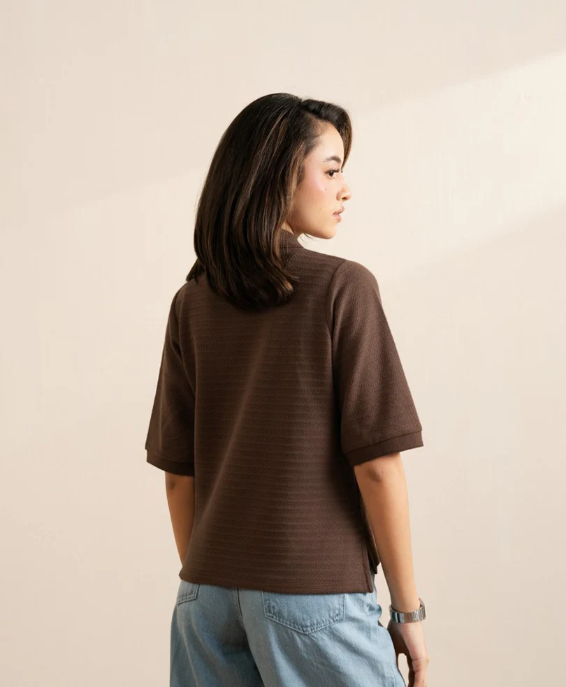 Chocolate Brown Knitted Zip POLO (Women) - Image 4