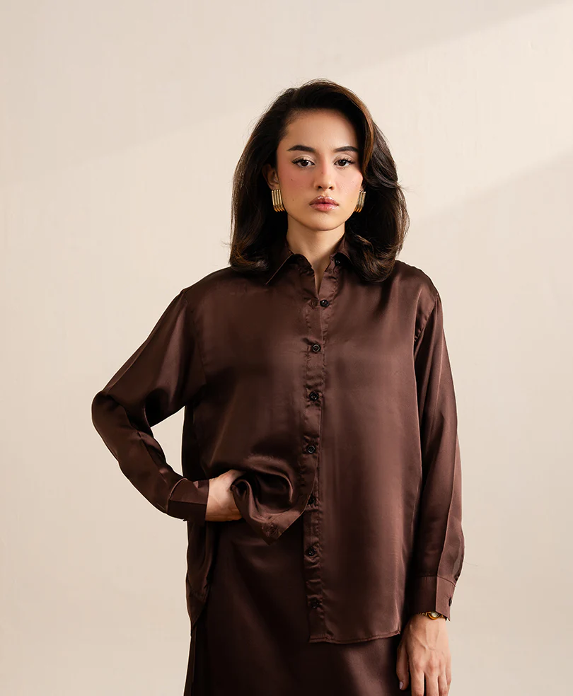 Chocolate Brown Silk Shirt (Women) - Image 6