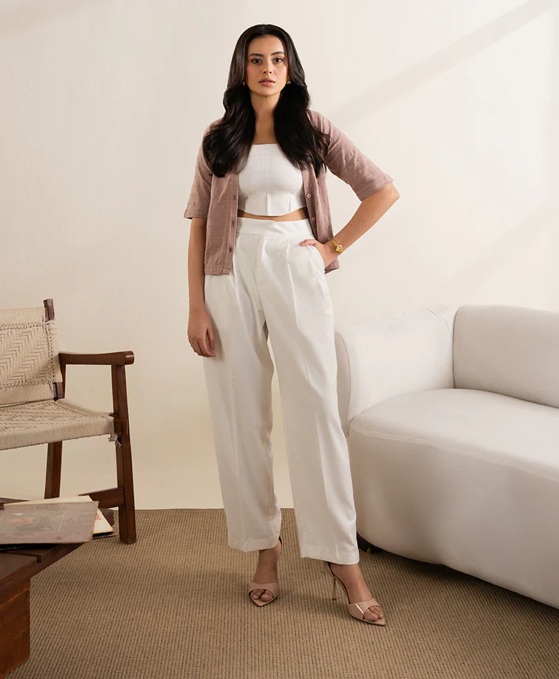 Cream Tapered Pants (Women) - Image 3