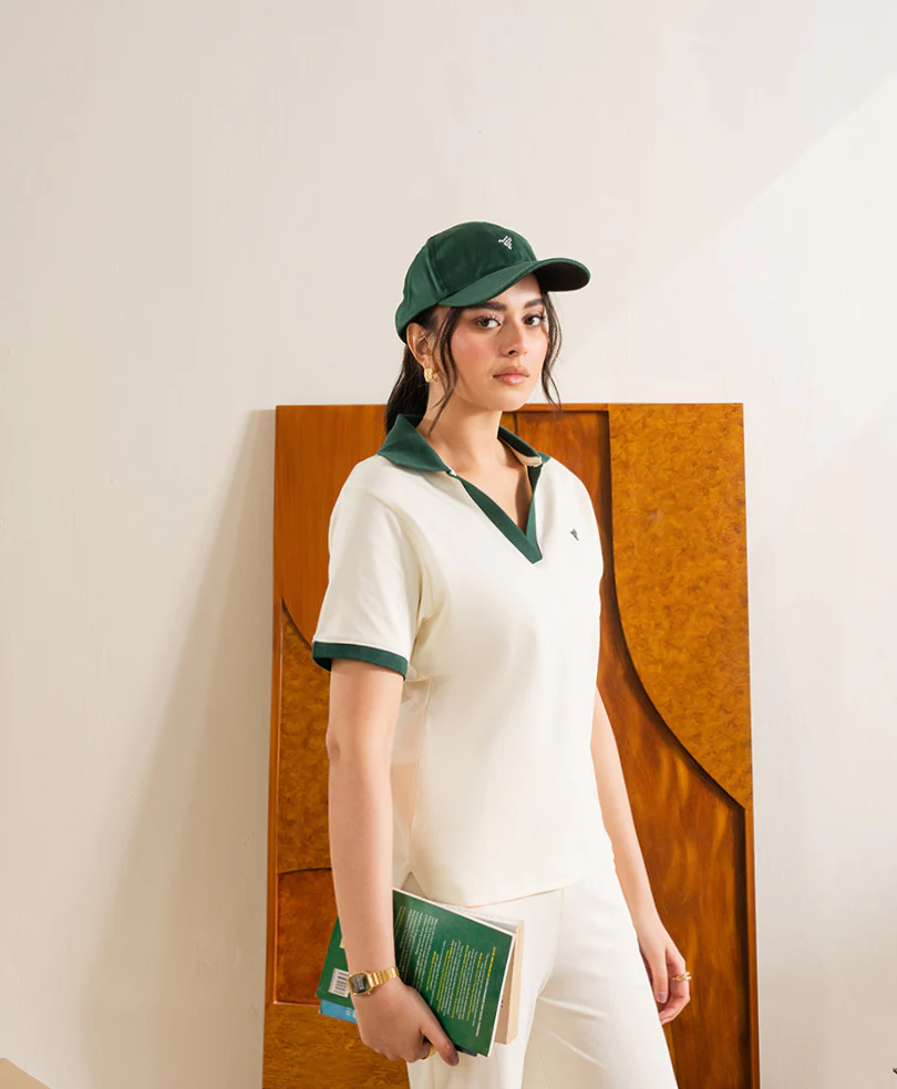 Cream V Neck POLO Cord Set (Women) - Image 3