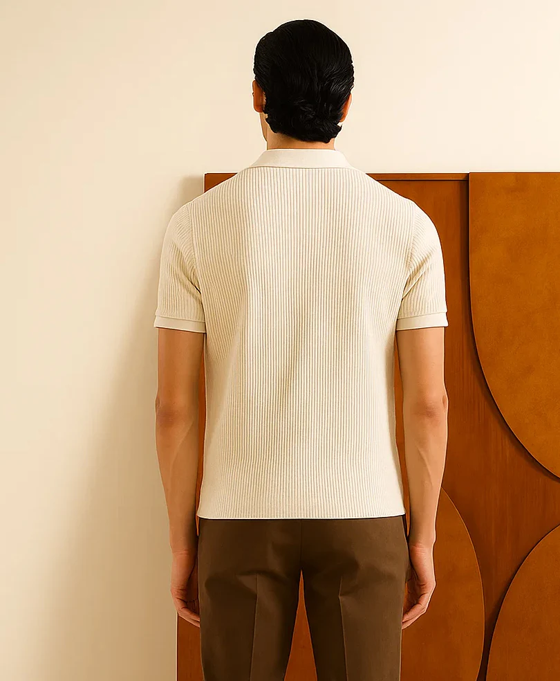 Cream Waffle Zip POLO - Image 3