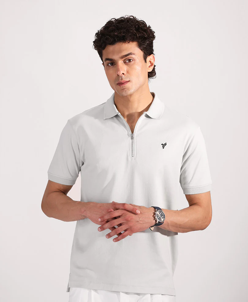 Dawn Blue Interlock Zip POLO - Image 3