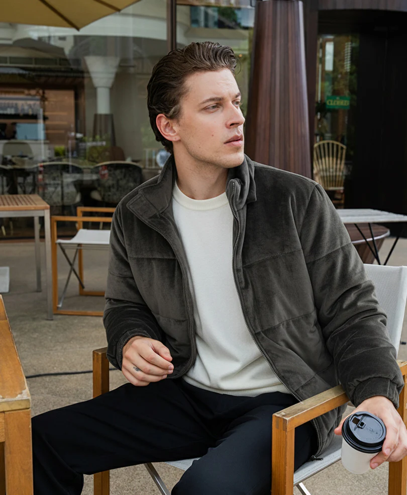 DK Grey Corduroy Puffer Jacket - Image 3