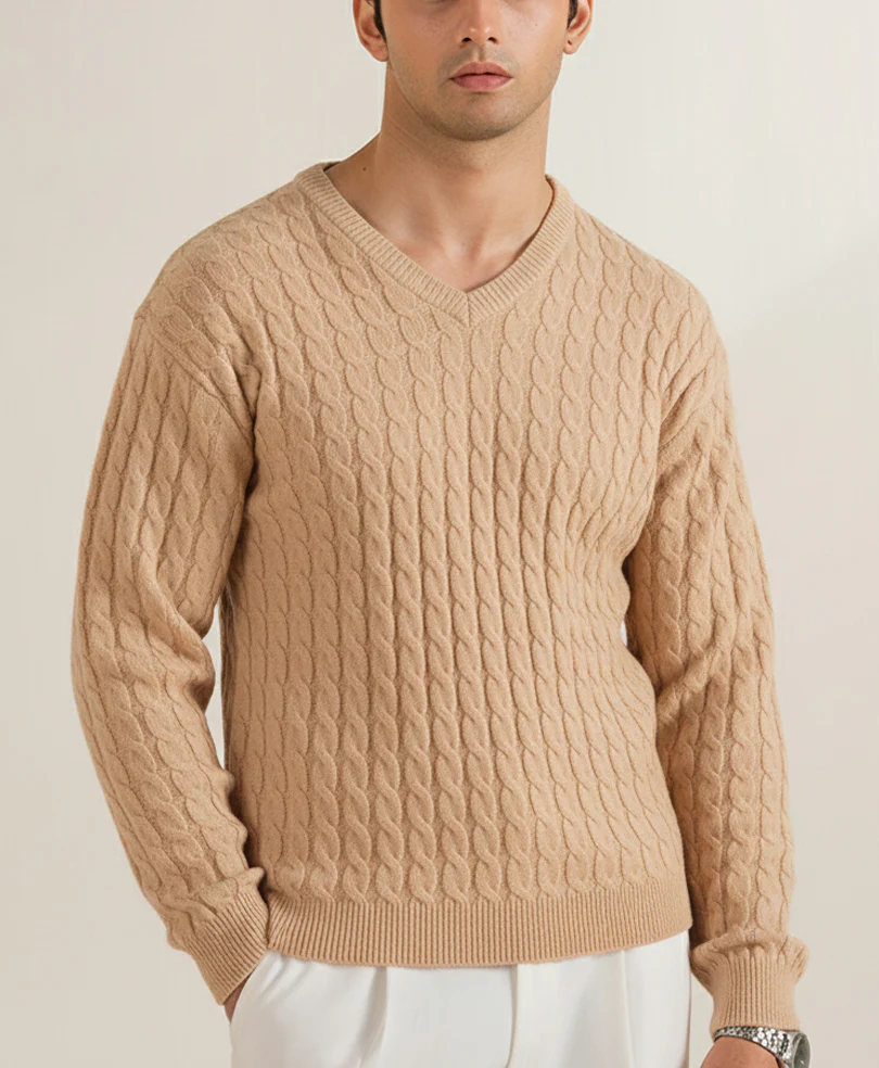 Goat V-Neck Cable Knit Sweater - Image 2