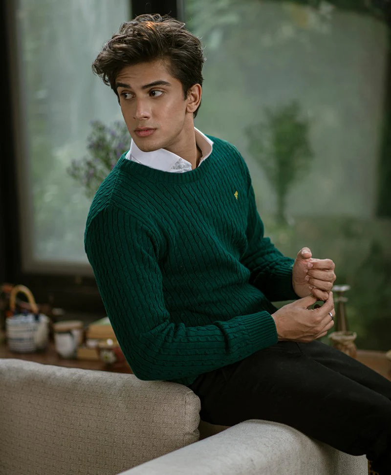 Green Cable Knit Sweater - Image 3