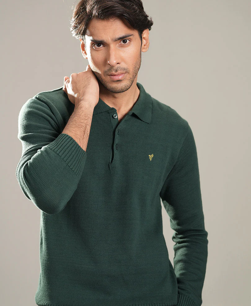 Green Knitted Full Sleeves POLO - Image 3