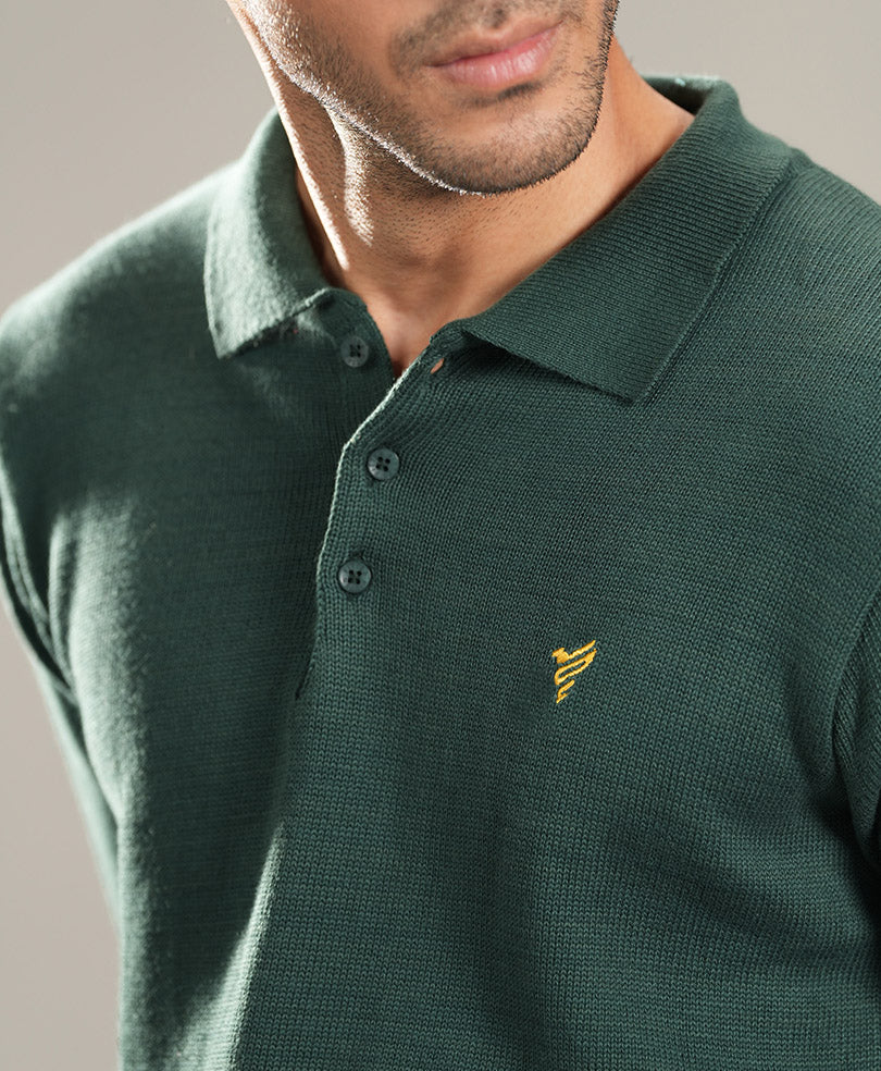 Green Knitted Full Sleeves POLO - Image 4