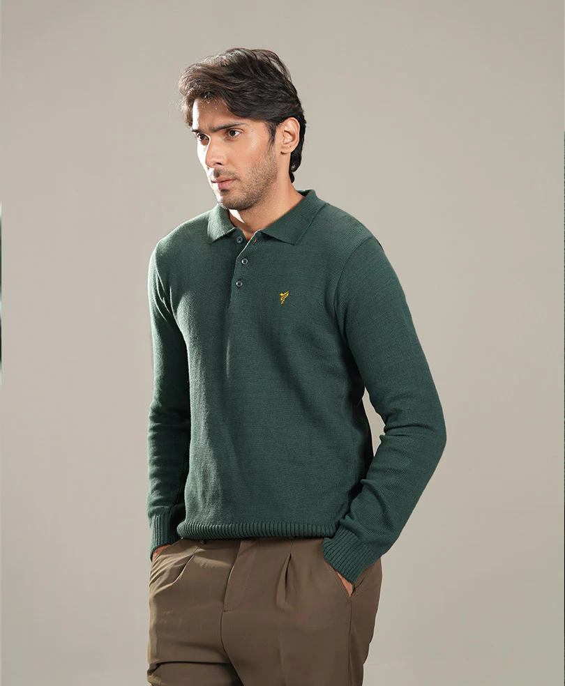 Green Knitted Full Sleeves POLO - Image 5