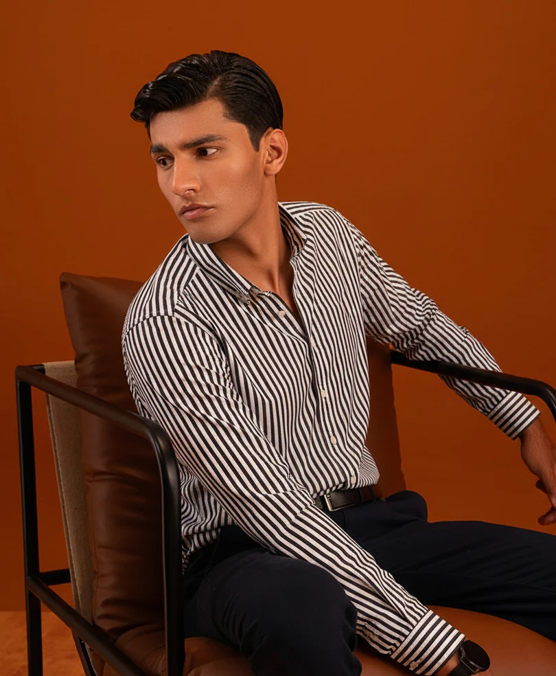 Grey & White Stripes Shirt (Slim / Modern Fit) - Image 5