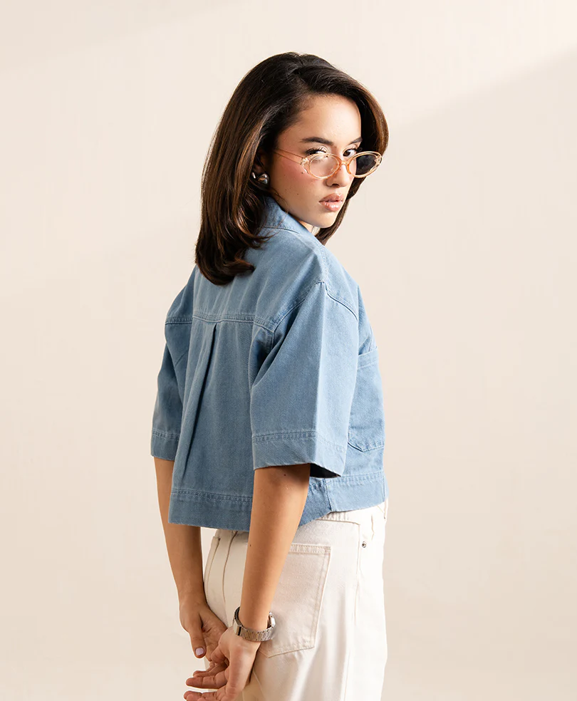 LT Blue Boxy Fit Denim Shirt (Women) - Image 3