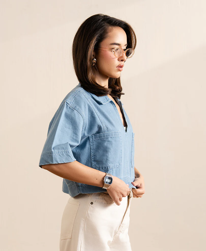 LT Blue Boxy Fit Denim Shirt (Women) - Image 4