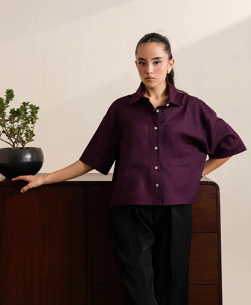 Maroon Boxy Fit Shirt (Women) - Image 3
