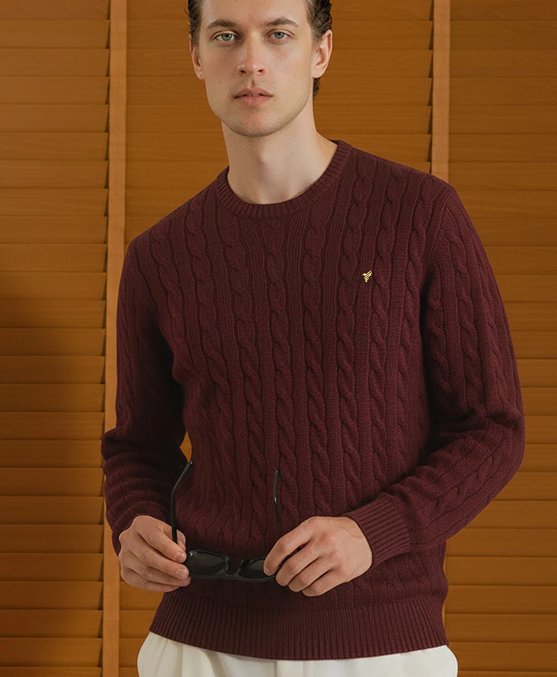 Maroon Cable Knit Sweater - Image 2