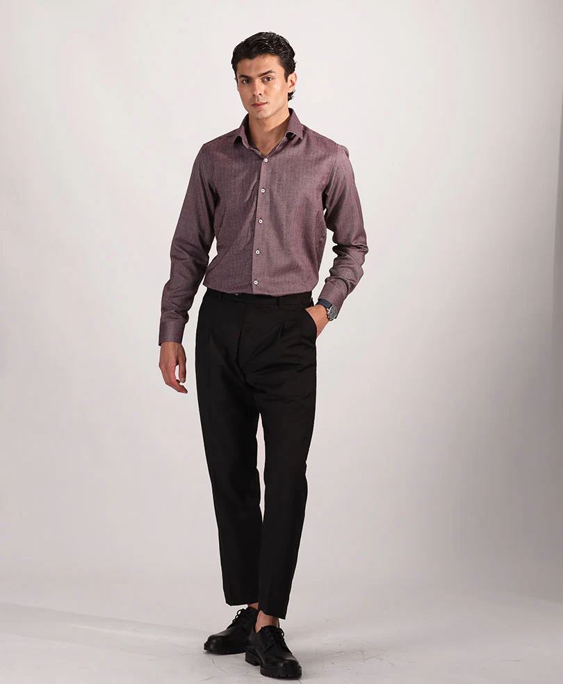 Maroon Herringbone Shirt (Slim / Modern Fit) - Image 4