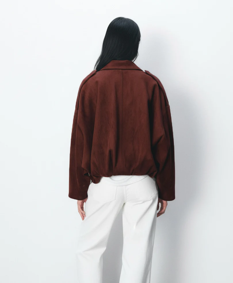 Maroon Suede Bomber Jacket (Women) - Image 4