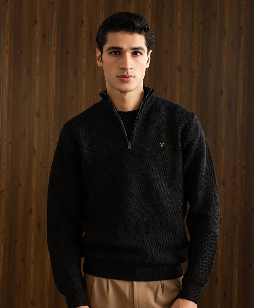 Milange Black Mesh Knit Sweater