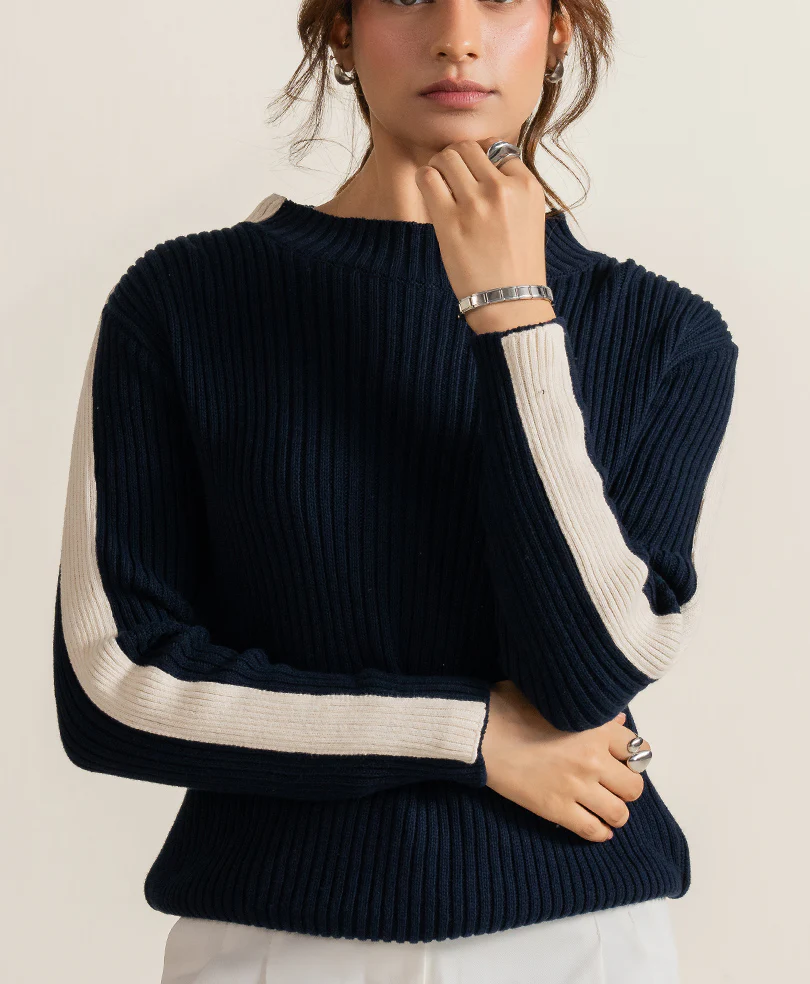 Navy & Cream Turtle Neck Sweater (Women) - Image 4
