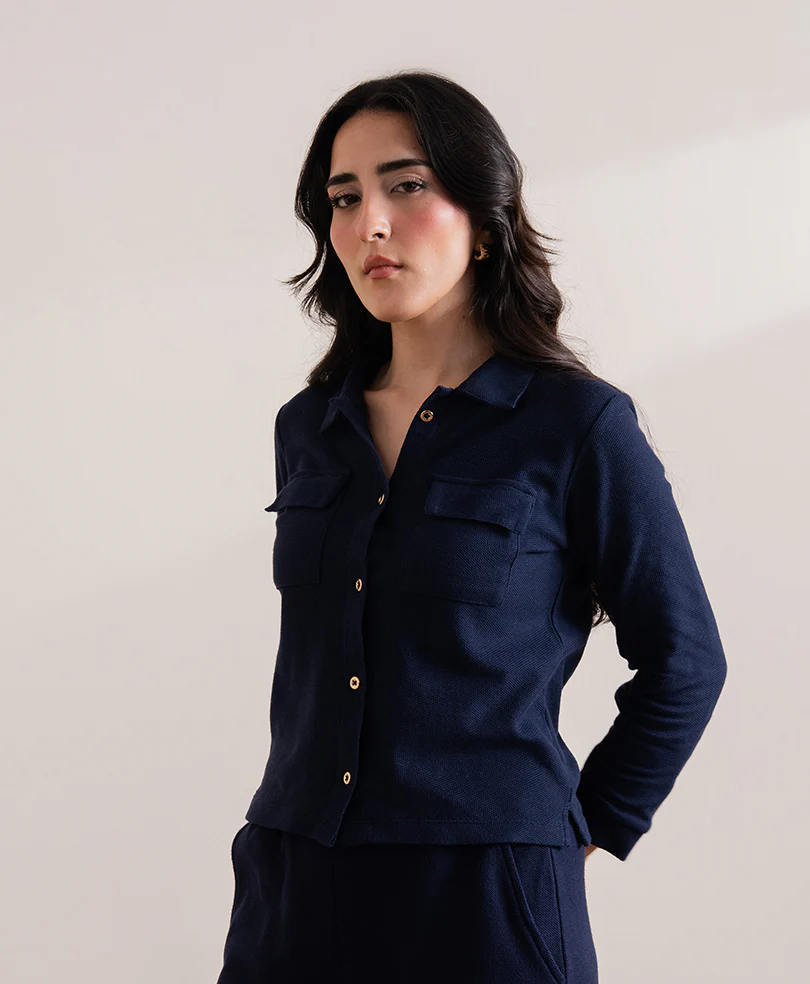 Navy Fine Waffle knit Shirt (Women) - Image 4