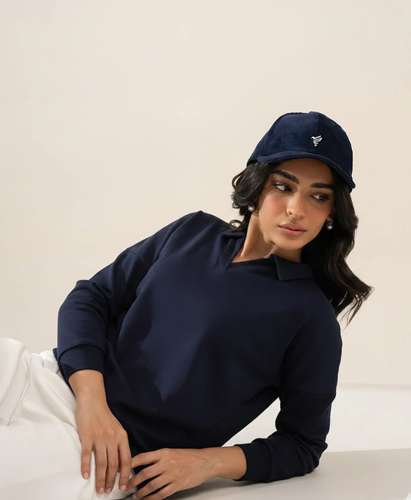 Navy Interlock Full Sleeve Polo (Women) - Image 3