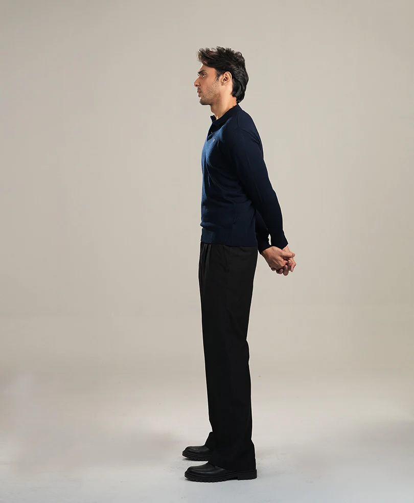 Navy Full Sleeves Knitted POLO - Image 4