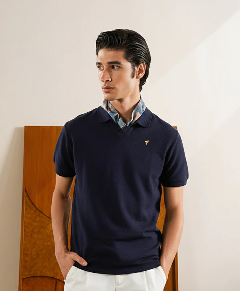 Navy Knitted POLO - Image 3