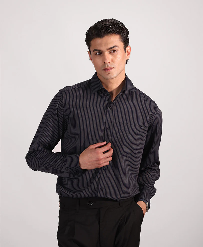 Navy Thin Striped Shirt (Slim / Modern Fit) - Image 3