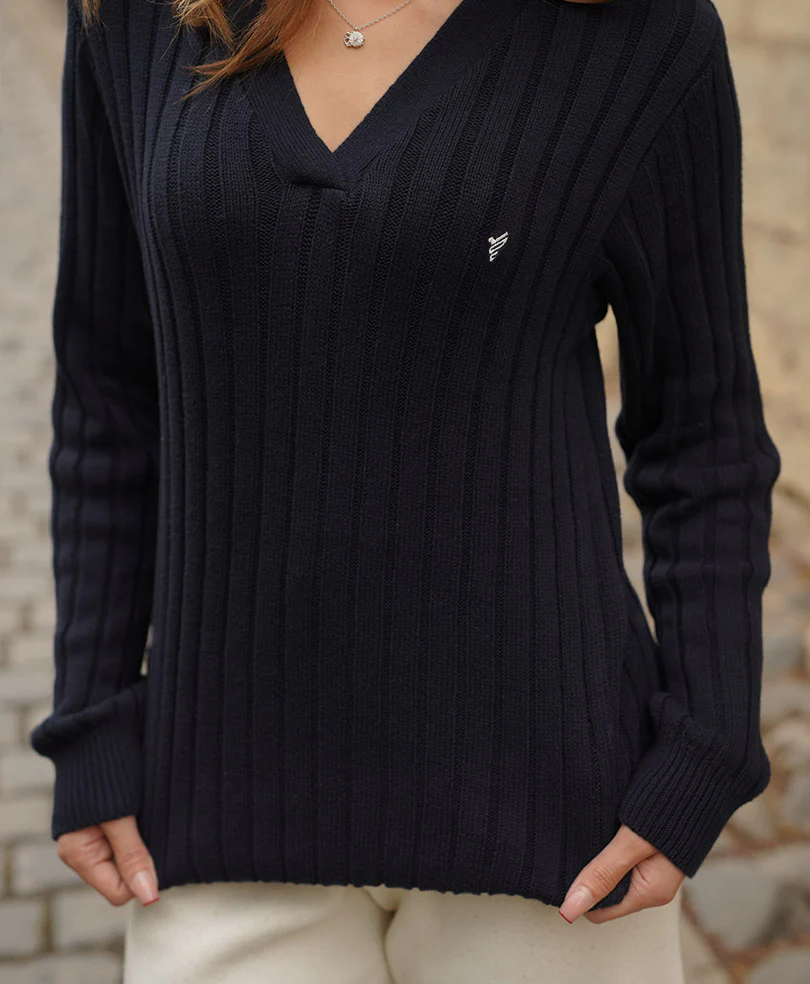 Navy V-Neck Sweater (Women) - Image 2