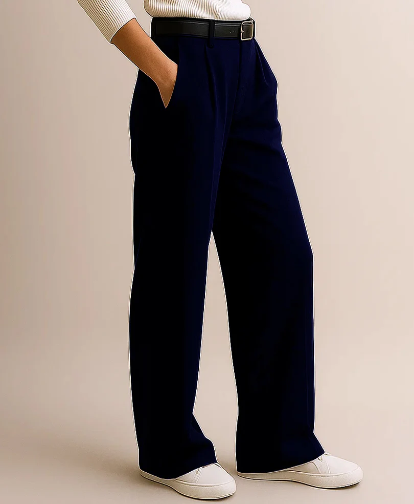 Navy Wide Leg Tailored Pants (Women) - Image 2