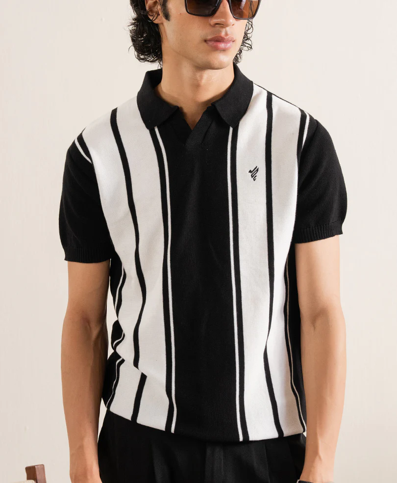 OFF White & Black Striper Knitted POLO - Image 3