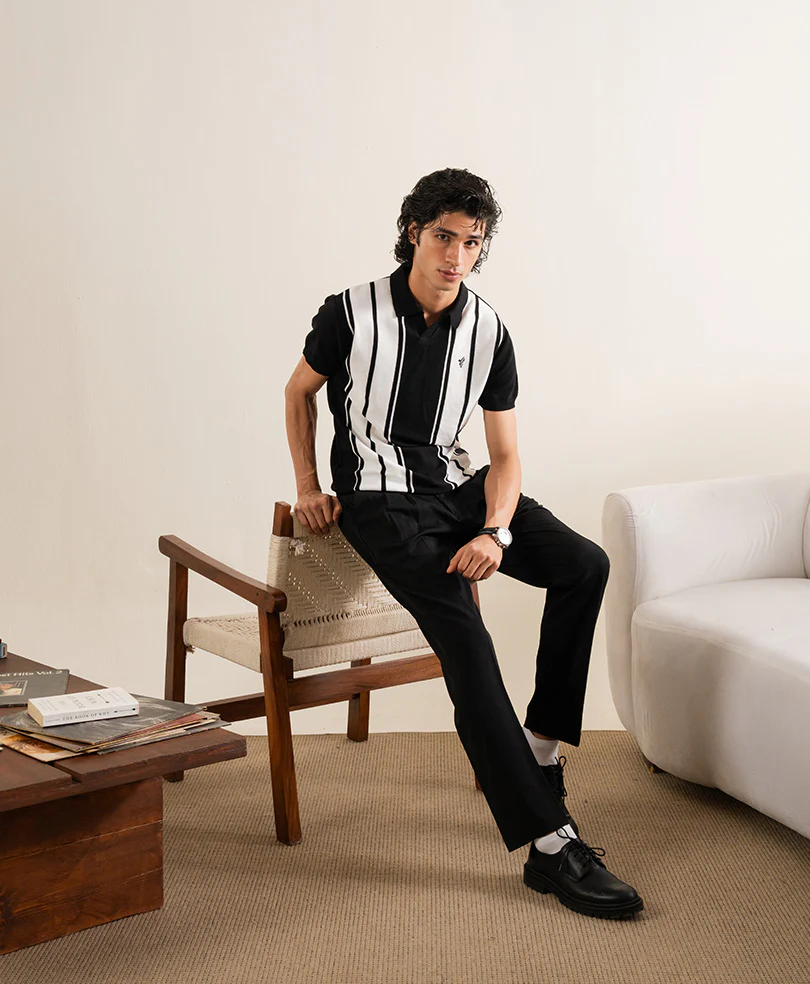 OFF White & Black Striper Knitted POLO - Image 4