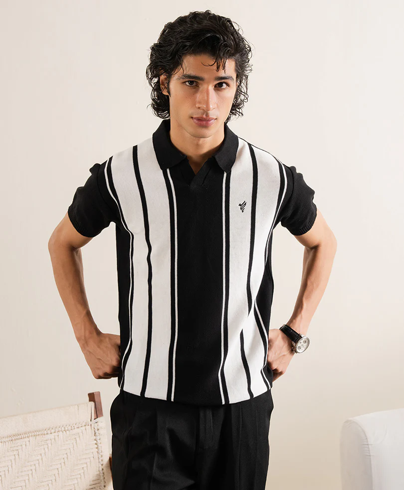 OFF White & Black Striper Knitted POLO - Image 5
