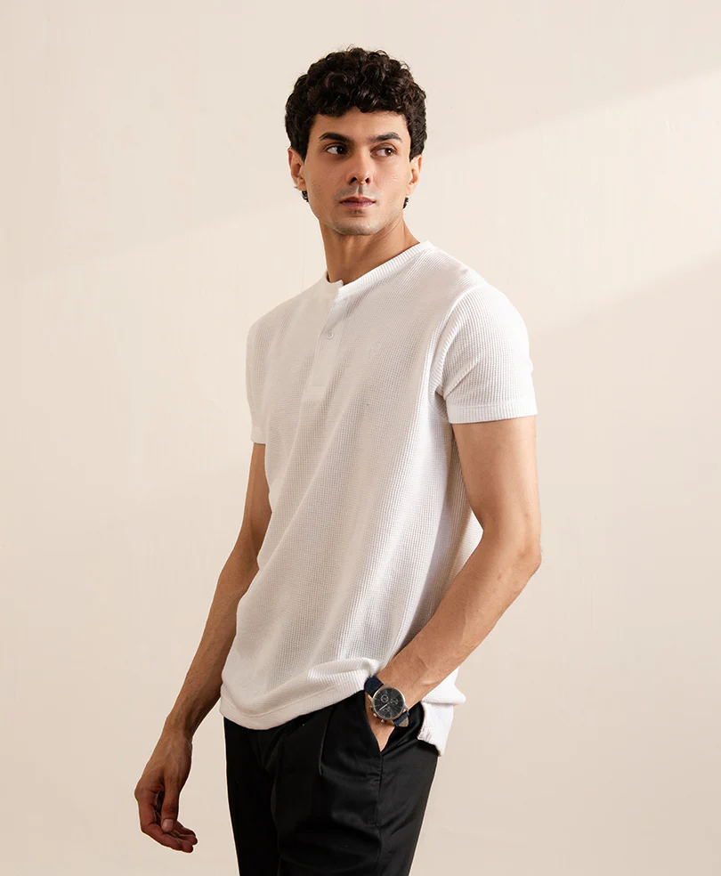 OFF White Waffle Henley - Image 3