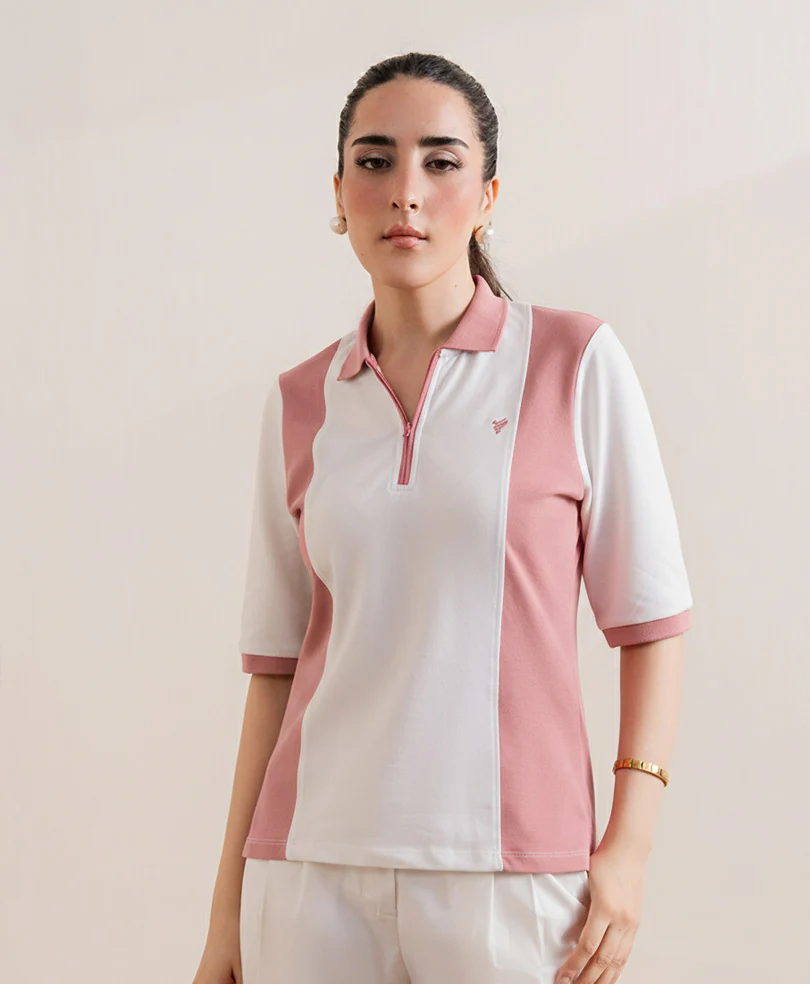 Pink & White Panel POLO (Women) - Image 3