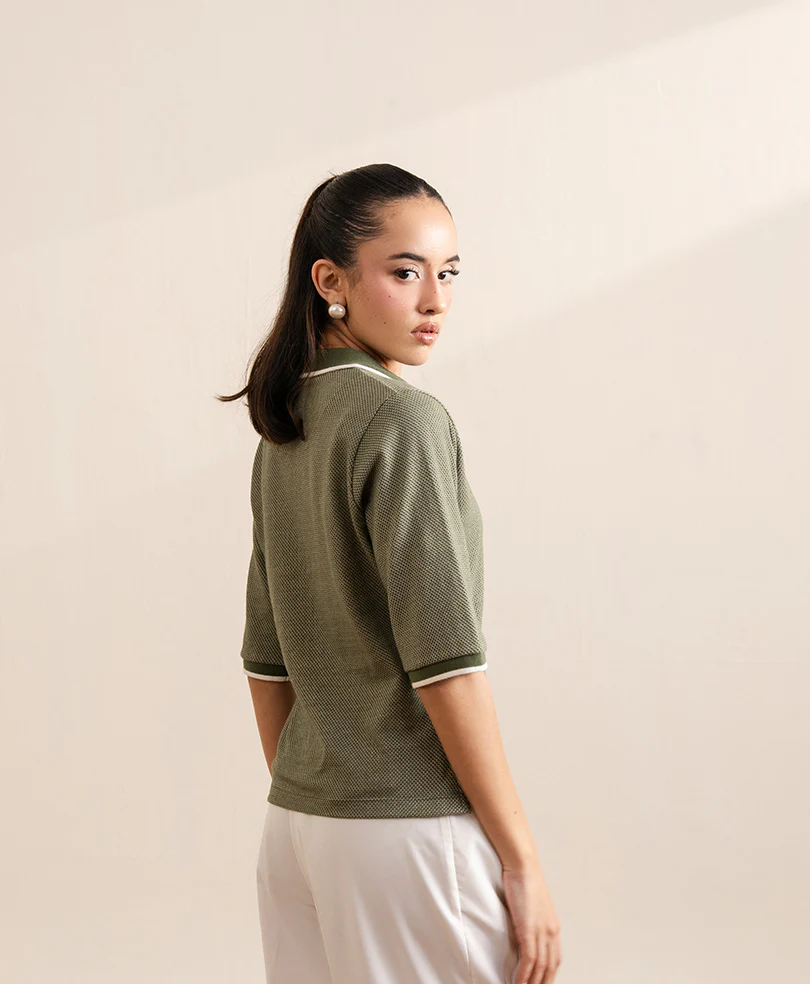 Sea Green Popcorn Knit Polo (Women) - Image 2