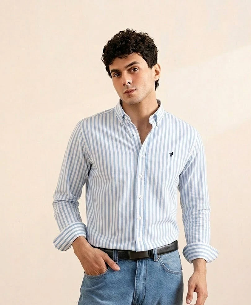 Summer Blue Stripe Shirt (Slim Fit)