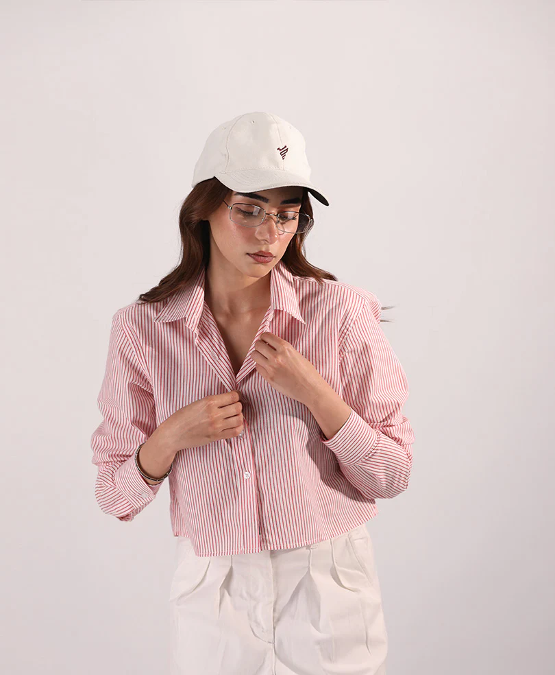 Thin Red Striped Cropped Shirt (Women) - Image 3