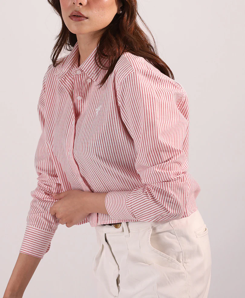 Thin Red Striped Cropped Shirt (Women) - Image 4