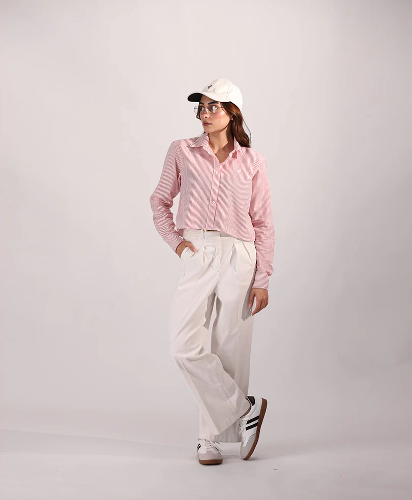 Thin Red Striped Cropped Shirt (Women) - Image 5