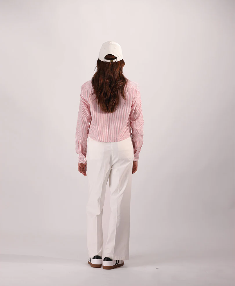 Thin Red Striped Cropped Shirt (Women) - Image 6