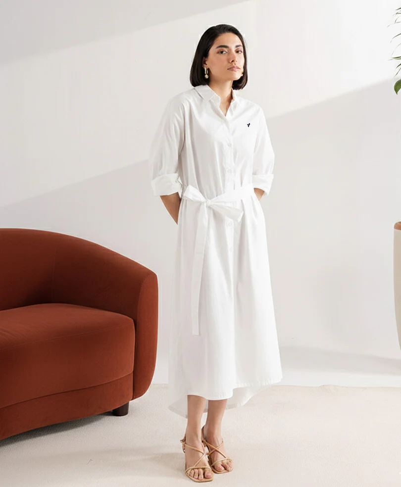 White Belted Oxford Shirt Dress (Women) - Image 4