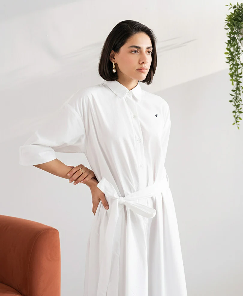 White Belted Oxford Shirt Dress (Women) - Image 5